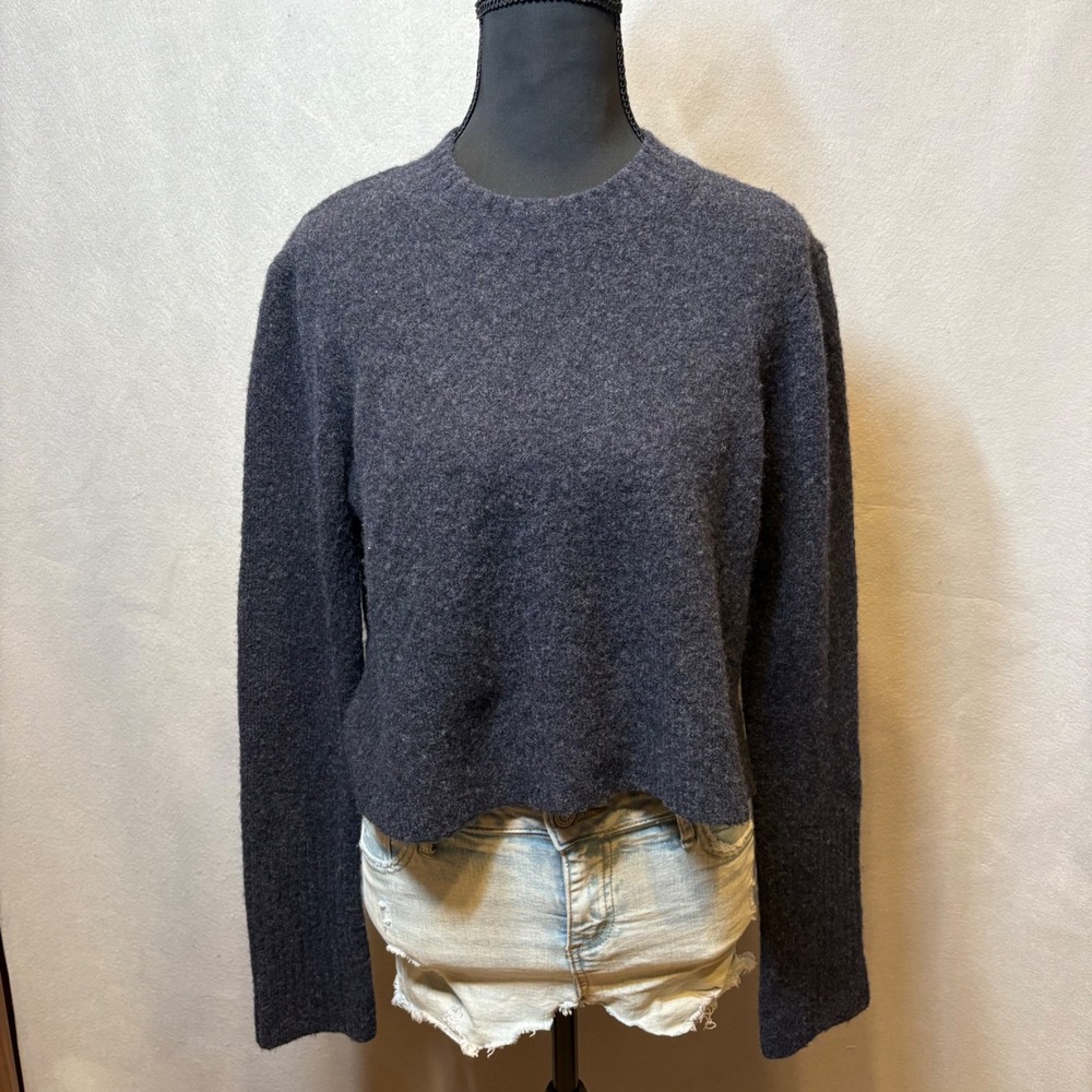 AllSaints Womens Charcoal Gray Crew Neck High Low Textured Knit Sweater Medium
